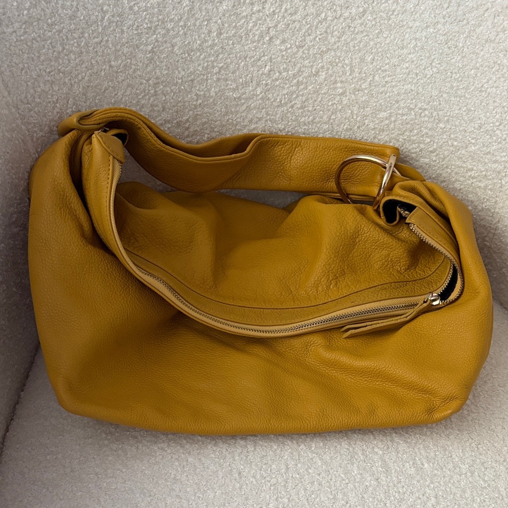 Topshop Mustard Pebbled Leather Hobo Bag